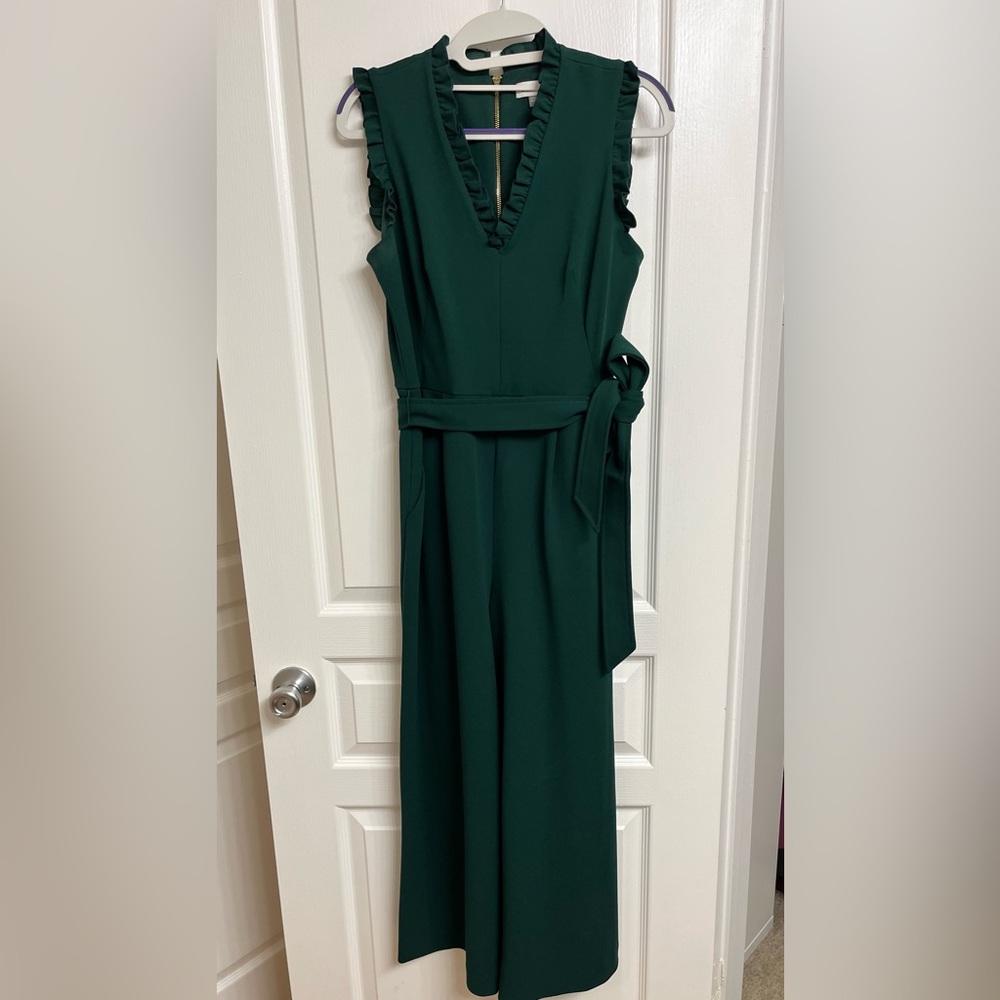 Calvin Klein V-Neck Ruffle Trim Jumpsuit